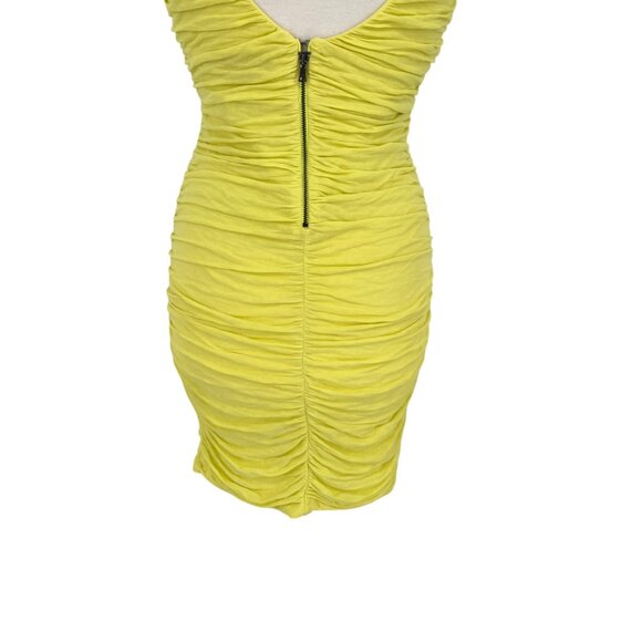 Alice & Olivia Air Ruched Open Back Sleeveless Bodycon Dress Lime Yellow Small - Picture 6 of 12